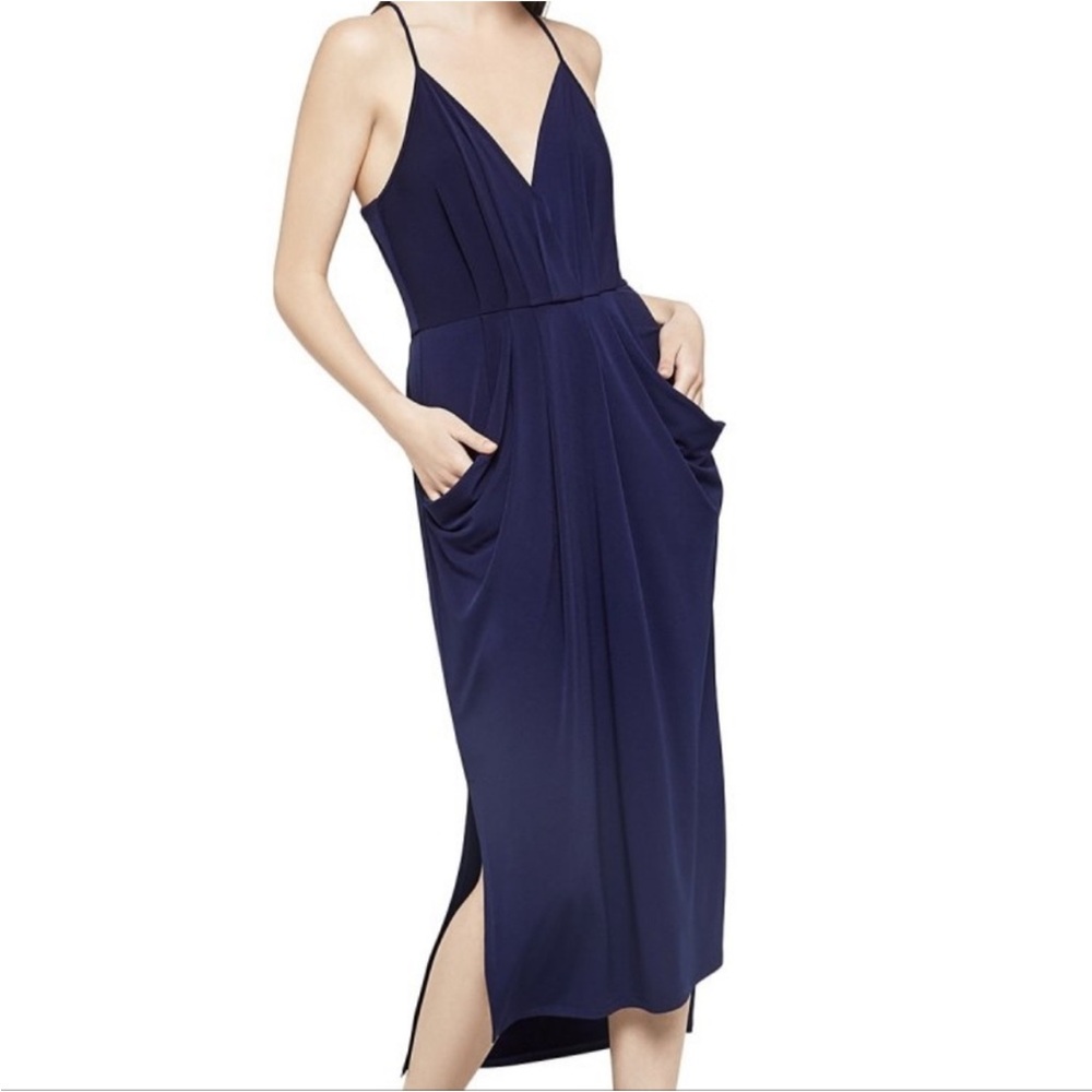 NEW W/ $78 TAG! BCBGeneration XS Sleeveless Drape Midi Navy Dress w/ Pockets NWT